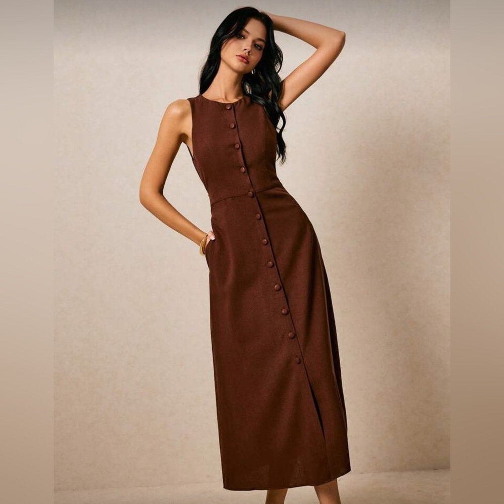 NEW Elegant Brown Sleeveless Dress